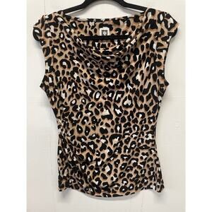 Anne Klein Women's Animal Print Sleeveless Top Size Small Pullover Leopard